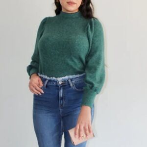 June & Hudson Green Sweater Mock Neck CozyButton Accent Womens XL Fall Winter